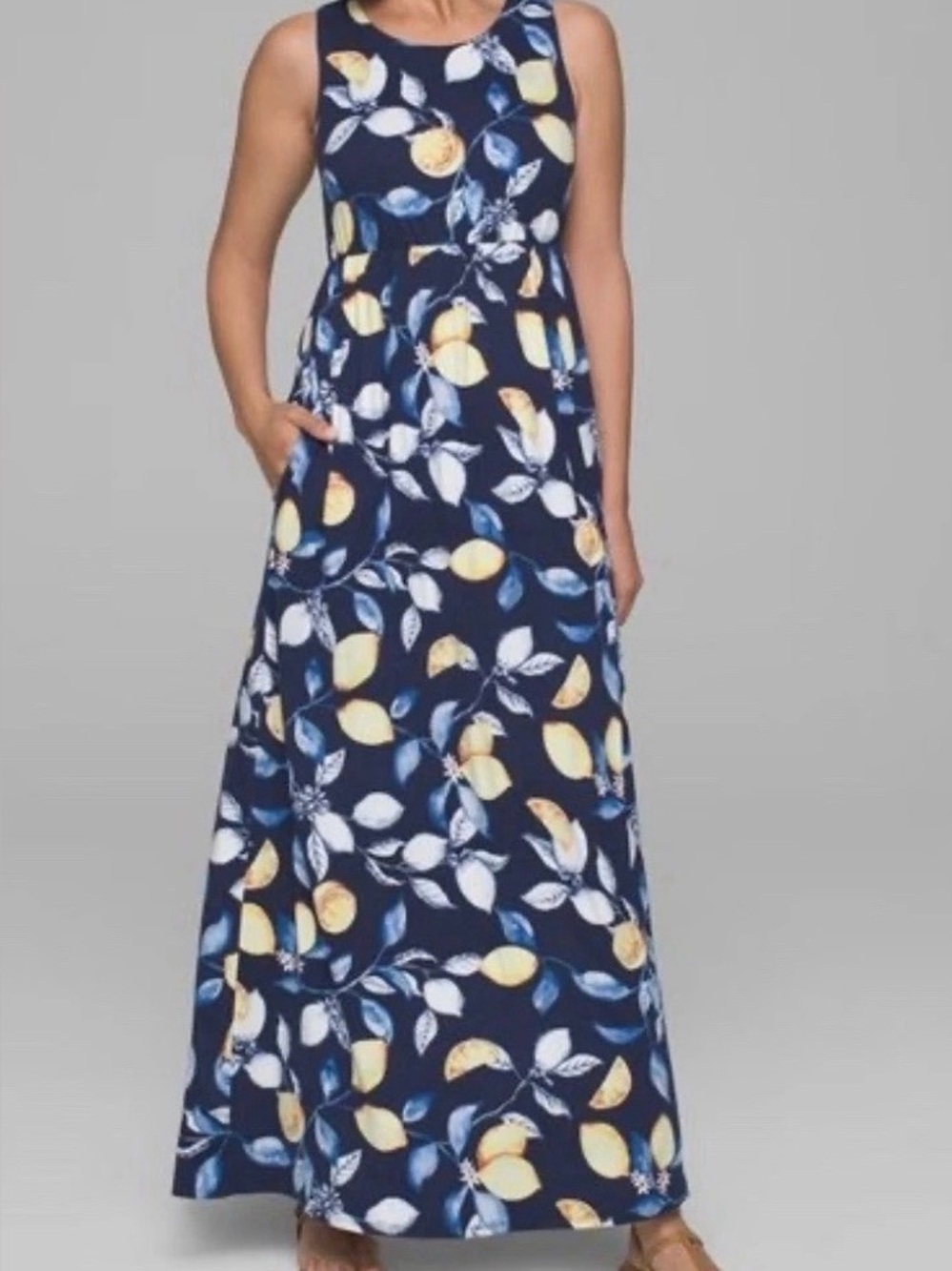 Soma Navy Lemon & Leaf Maxi Dress - super soft